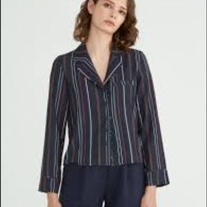 FRANK & OAK Printed Stripe Crepe Blouse - Size M